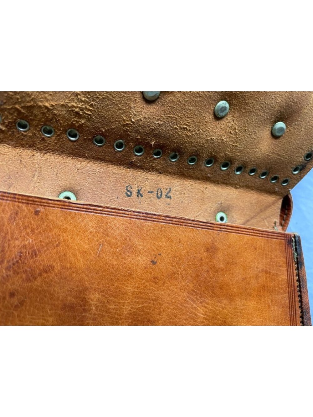Vintage Moroccan Berber Leather Guerrab Bag Coin Studded Water Carrier 6x8 - Picture 9 of 14
